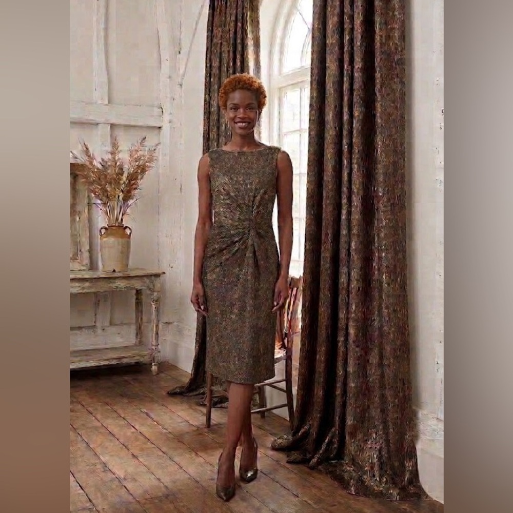 Calvin Klein Black and Gold Metallic Knit Midi Dress
